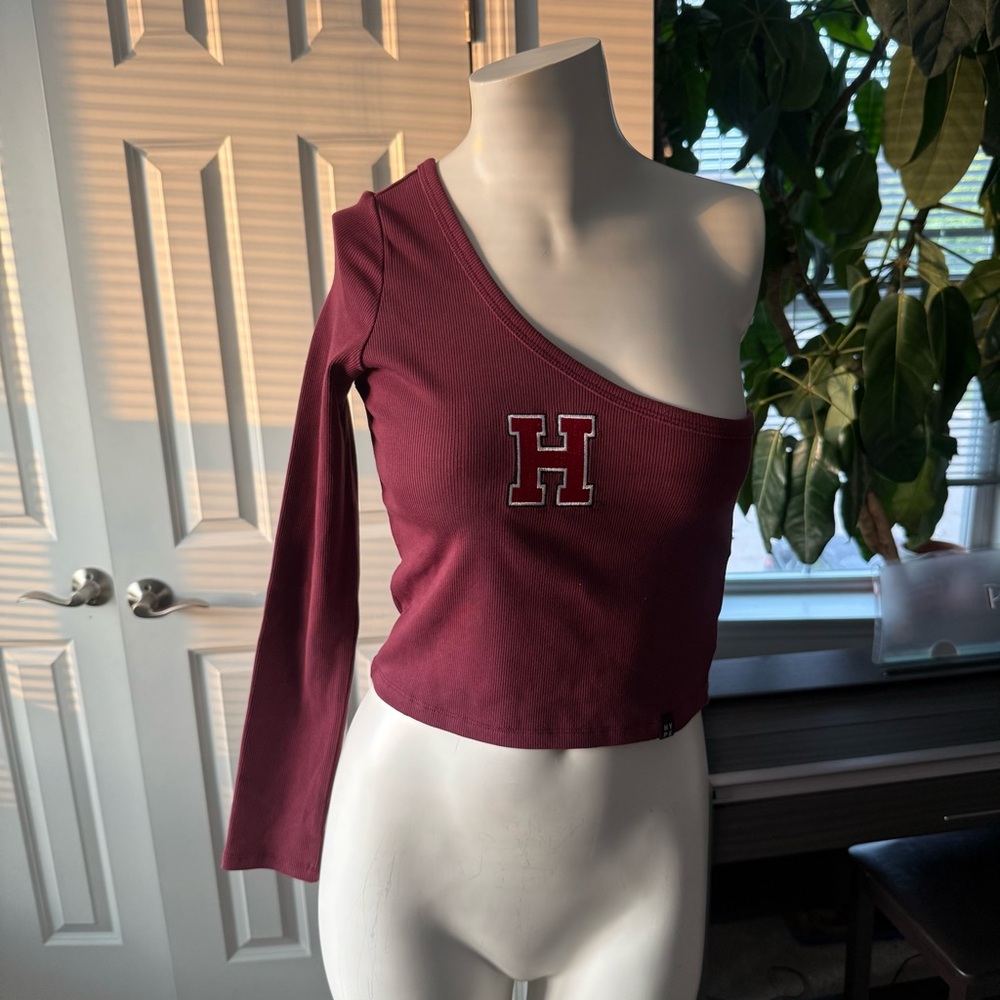 Hype and Vice One-Shoulder Maroon Crop Top